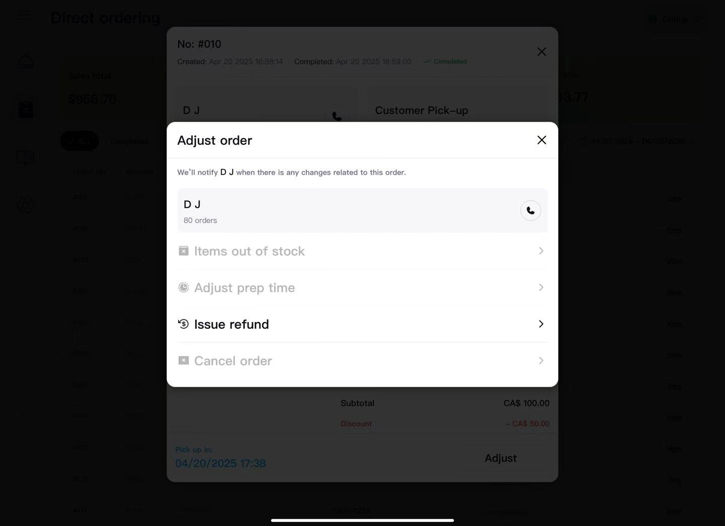 Refund Popup