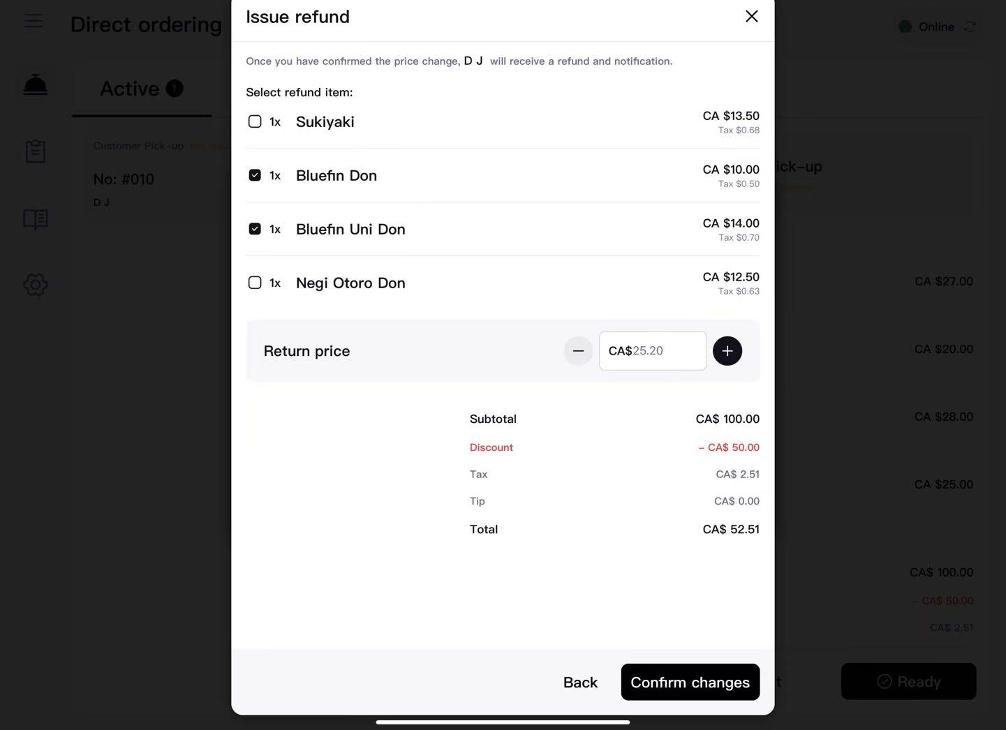 Refund Screen
